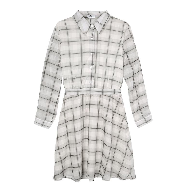

BETU Women s 2025 Autumn Plaid Print Long-Sleeve Shirt Dress L