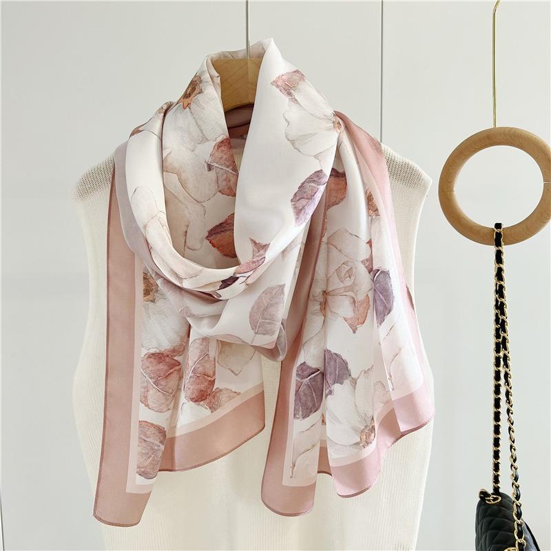 Silk Plain Crepe Satin Long Silk Scarf for Women
