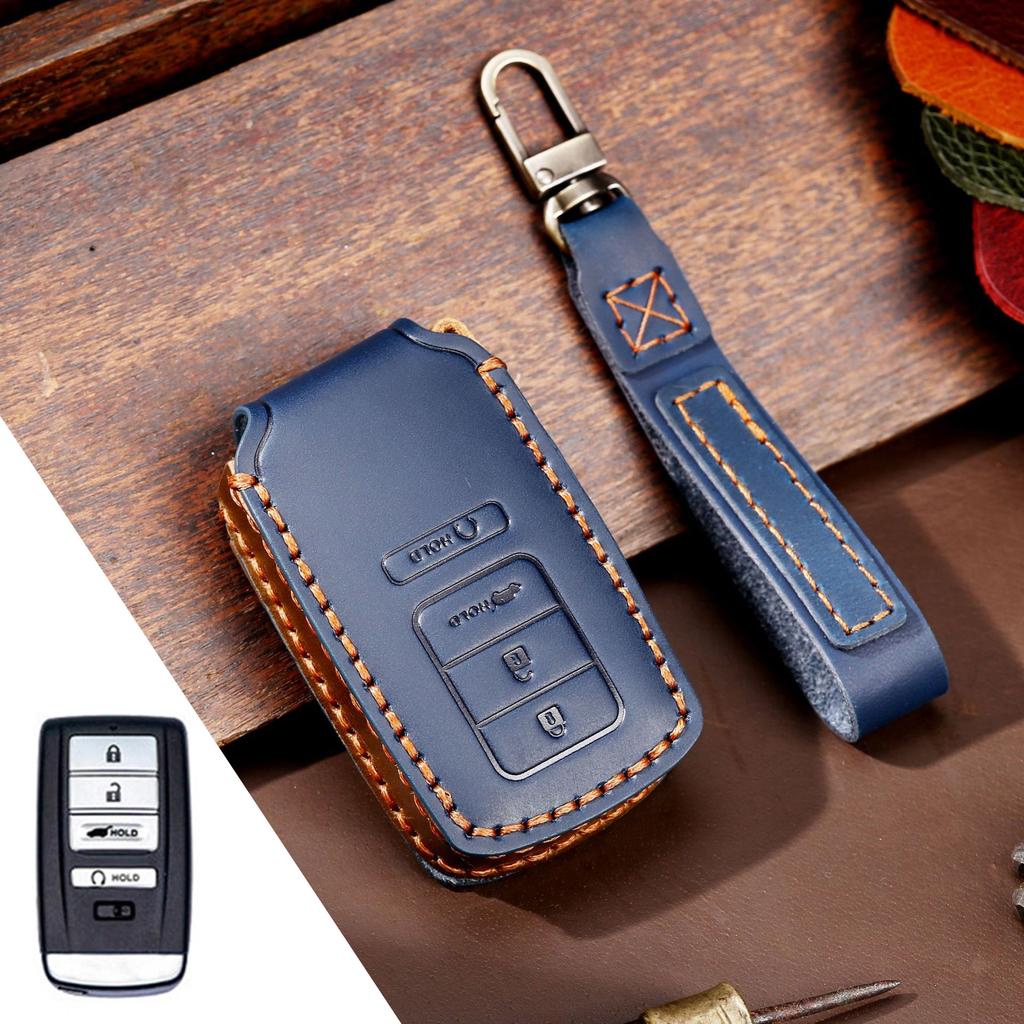 Genuine Leather Auto Key Fob Cover Case Housing Key Ring Fit For Honda Acura Rlx Rdx Mdx Ilx Tlx Cdx Auto Key Fob Auto Accessories With 4 Bottons
