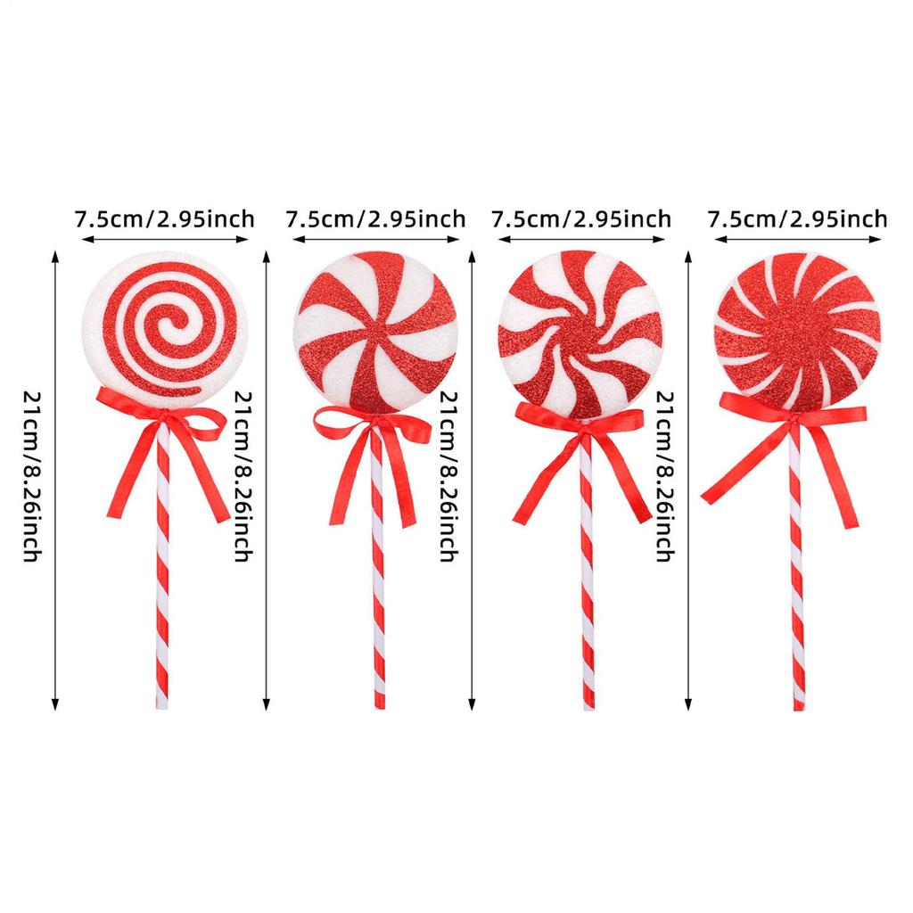 4pcs Christmas Lollipop Decoration Red And White Color Foam Lollipop Big Stick Candy Christmas Tree Decoration Props