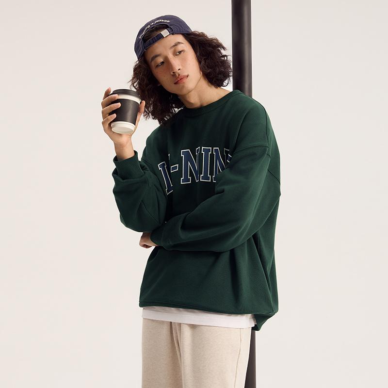 Li Ning Weekend Youth Letter Print Crew Neck Pullover Long Sleeve Sweatshirt Unisex sweatshirt Vintage-Green AWDU785-7