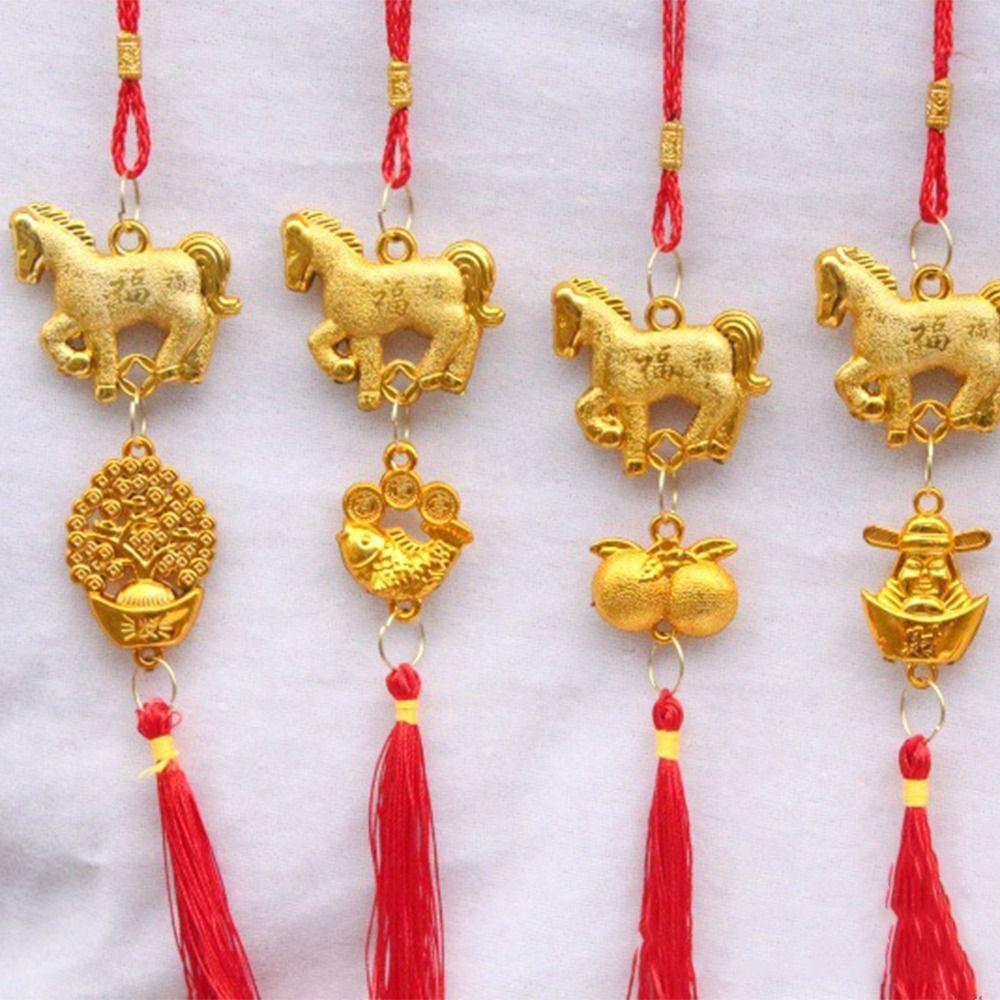 Red Gold Color Spring Festival Pendant Plastic Good Luck Horse Year Pendant Year of The Horse Traditional Chinese New Year Gift
