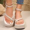 Clogs with Heel  Sandals Clear Shoes Suit Female Beige Thick New Blue  Summer Low Comfort Girls Buckle Strap PU Sweet Fabric