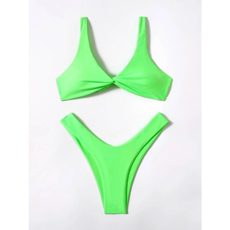 Solid Tie Sexy Bikini 2026 Padded Bra High Leg Bandage Push Up Bikini Set Brazilian Swimsuit Women Swimwear