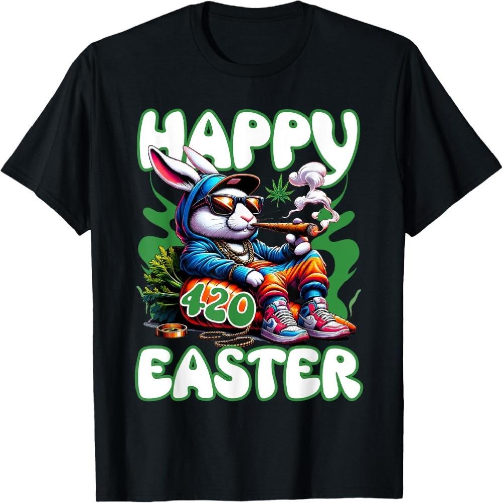 Happy 420 Easter Funny Smoking Easter Bunny Men Women T-Shirt S