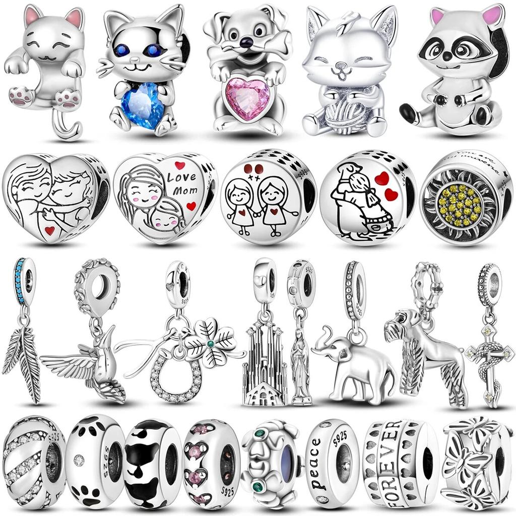 Charms din argint 925 mărgele încântătoare pisică animale de companie dangle love heart charm clip stopper se potrivește brățară colier bijuterii DIY