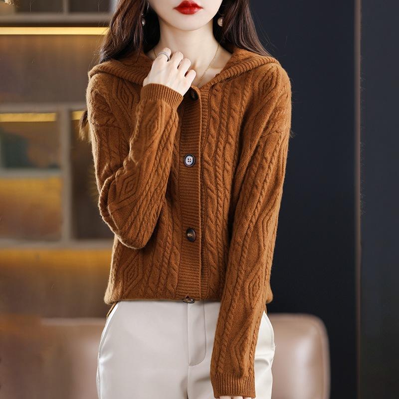 

Осень-зима женские толстые кардиганы шерстяной свитер с цветочным узором теплое повседневное свободное кашемировое вязаное пальто One Size темно-коричневого