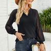 Women's  And Winter Casual Tops Shirts Lace Stitching Long Sleeve V-Neck T-Shirts