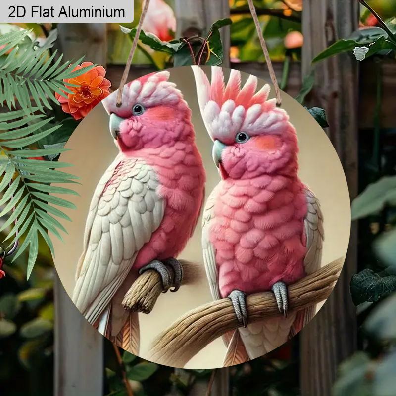2D Flat 1pc Parrot Aluminium Decoration Plaque, Adorable Pink Galah Cockatoos Decor Sign, Bedroom Decor, Living Room Decor, Bird Lovers' Home Decor