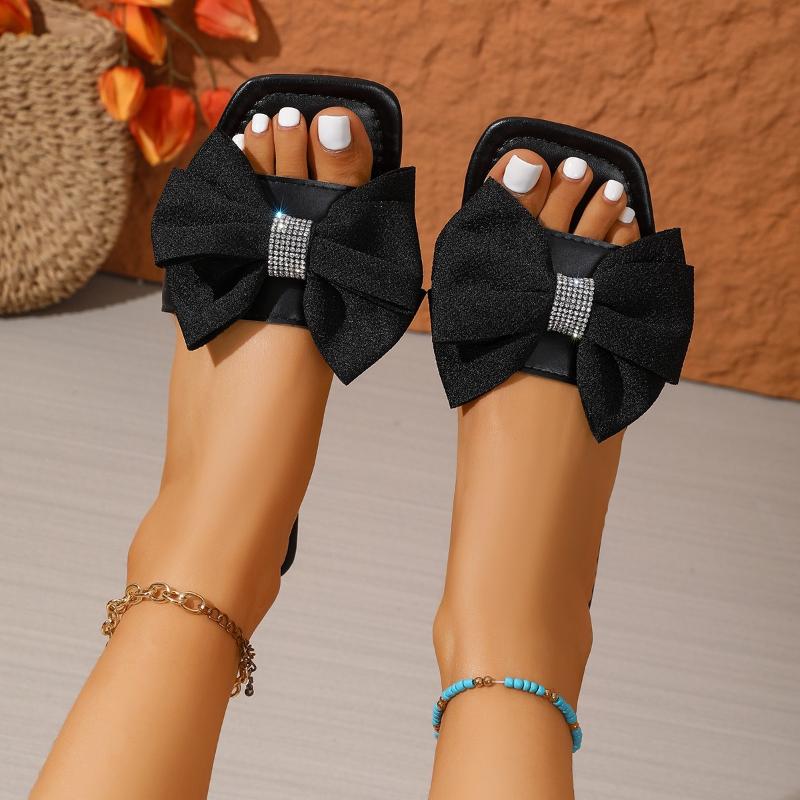 Summer Women's Bow Design Fashionable and Comfortable Casual Slippers Outdoor Non Slip and Wear Resistant Flat Sandals
