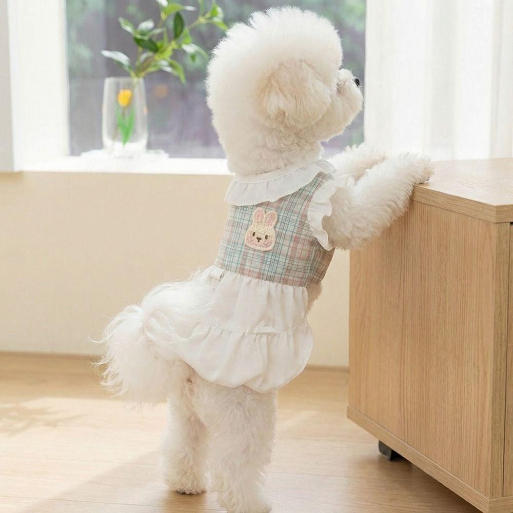 Atmungsaktives Karomuster Haustierkleid Mode Hundeweste Kleid Welpen Outfit Rüschen Hundekleid Sommer