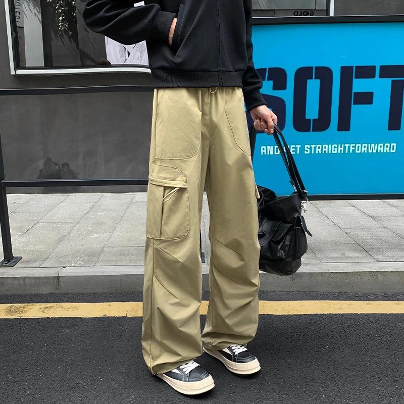 

Men s Autumn Brown Multi Pocket Cargo Wide Leg Parachute Pants M хаки