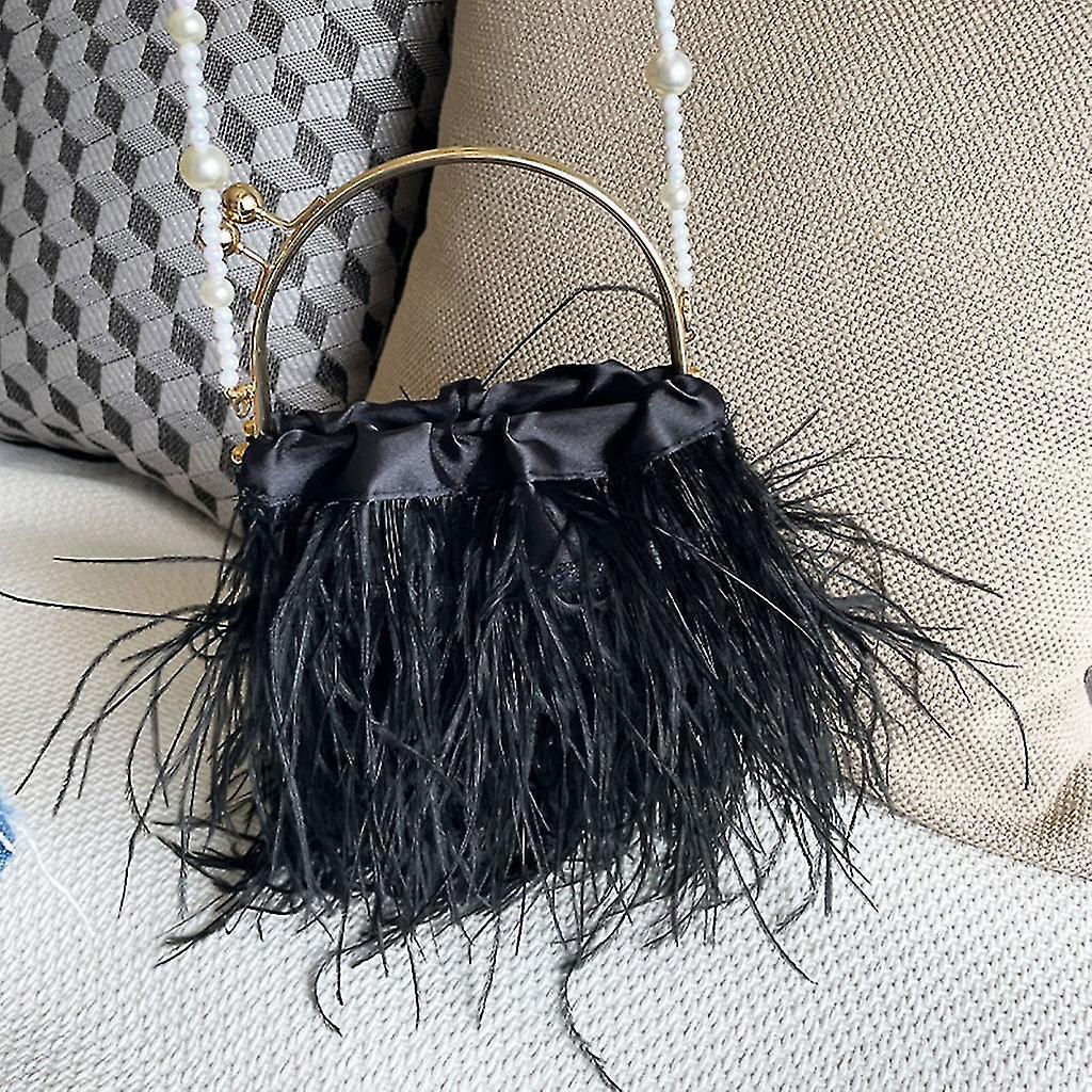 Borsa a mano da sera da donna con catena e piume di struzzo Borsa a tracolla per festa e matrimonio