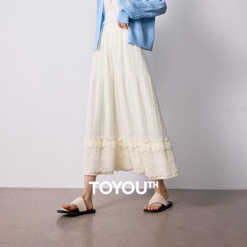 Chuyu French Romantic Flocked Lace A-Line Skirt M