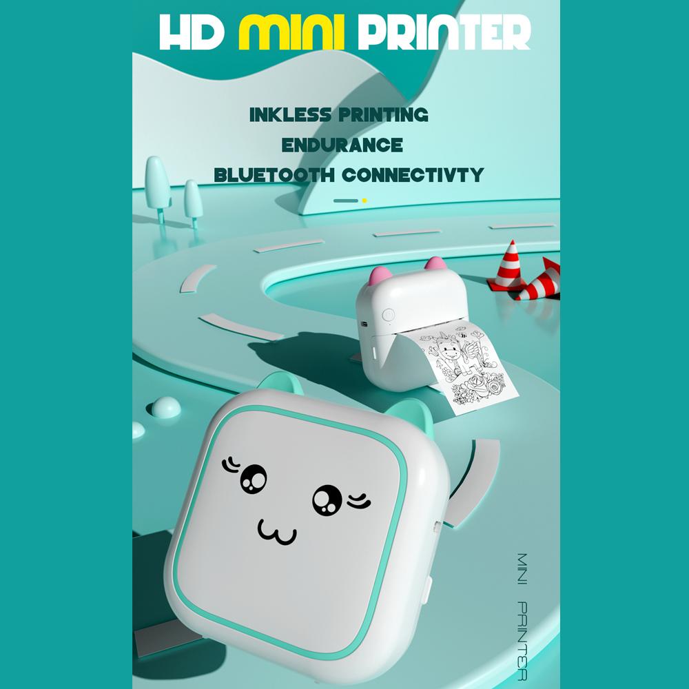 Mini Portable Thermal Printer Lightweight Wireless Photo Label Memo Wrong Question Printing USB Cable Printer