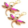 2Pcs Dragonfly Key Chain Stylish Metal Keyring Pendant for Coin Purse Phone Handbag Decorations