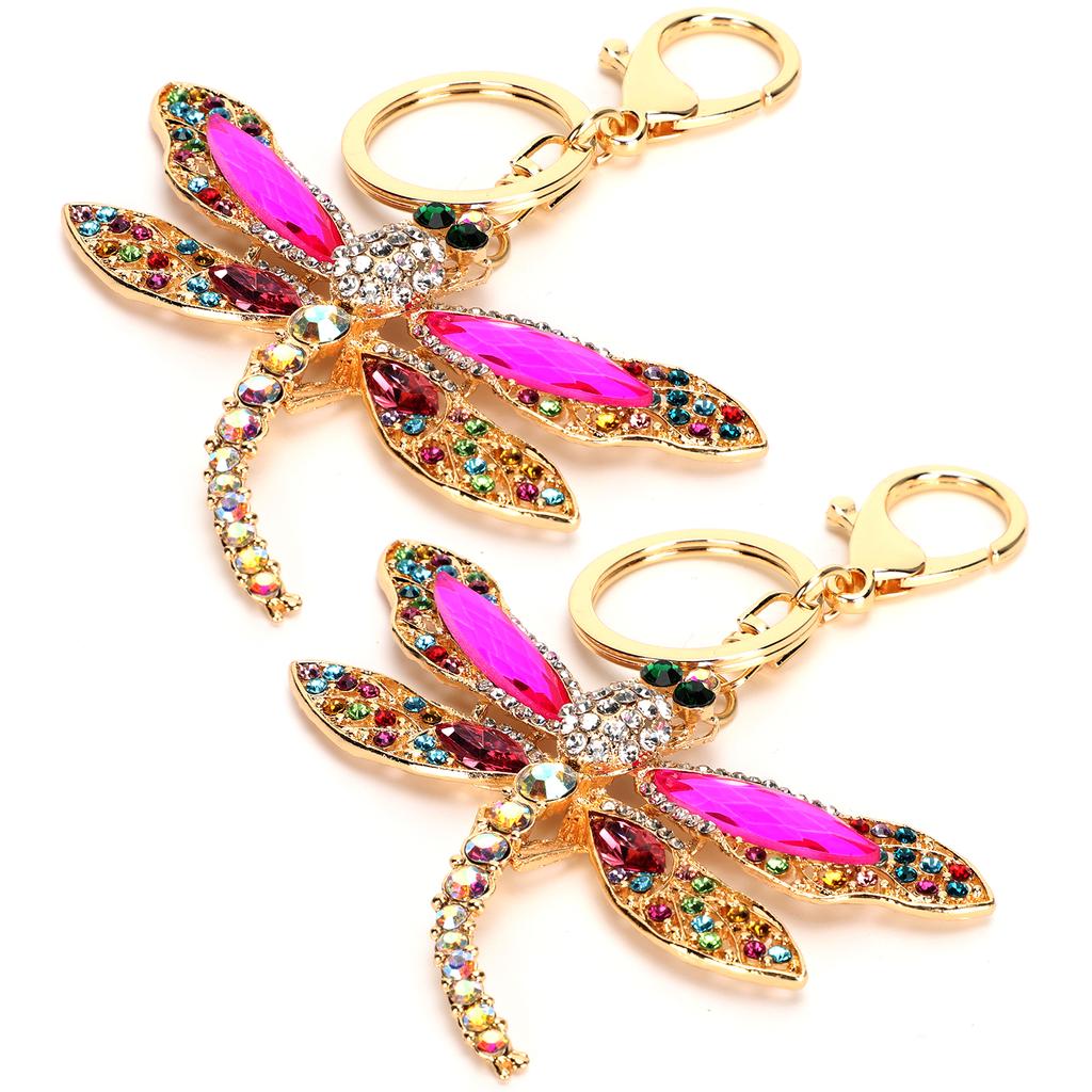 2Pcs Dragonfly Key Chain Stylish Metal Keyring Pendant for Coin Purse Phone Handbag Decorations