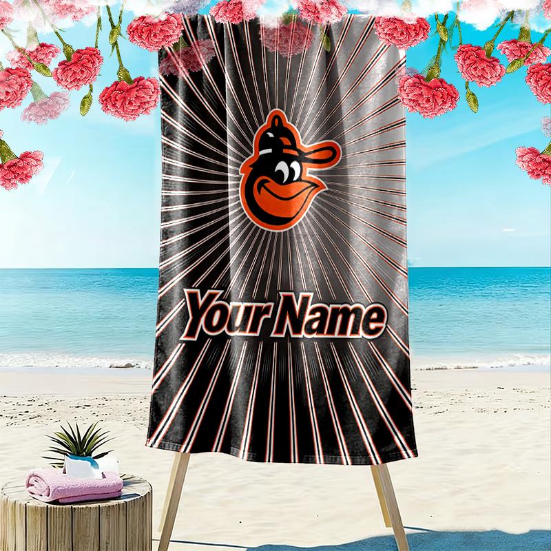 Name Custom Baltimore Orioles Print Beach Towel, Large Soft Quick Dry Towel for Beach Camping Swimming