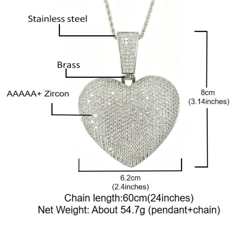 European and American Popular Copper Inlaid Zircon Full Diamond Heart Pendant, Hip-hop Trendy Brand Personalized Versatile Necklace