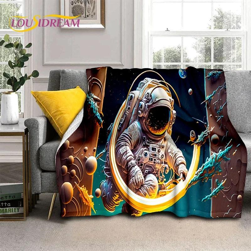 Astronaut Universe Spaceman Outer Space Cartoon Soft Flannel Blanket for Beds Bedroom Sofa Picnic,Throw Blanket Outdoors Leisure