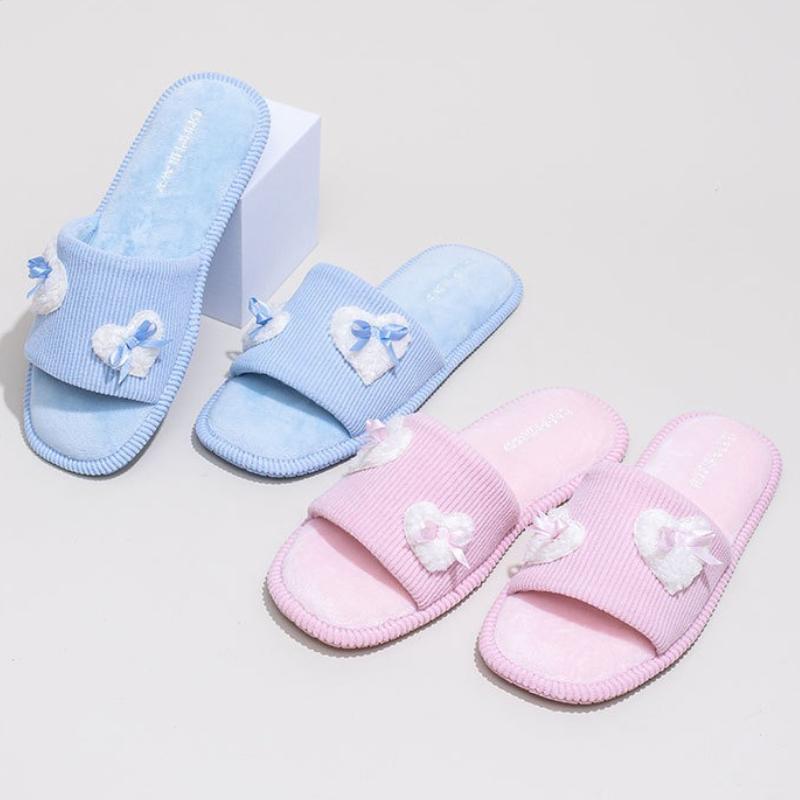 Fashion Sweet Pink Bow Decorate Home Slippers Women Fashion Plush Heart Design Brand Bedroom Slipper Cozy Non-slip Winter Cotton Slipper