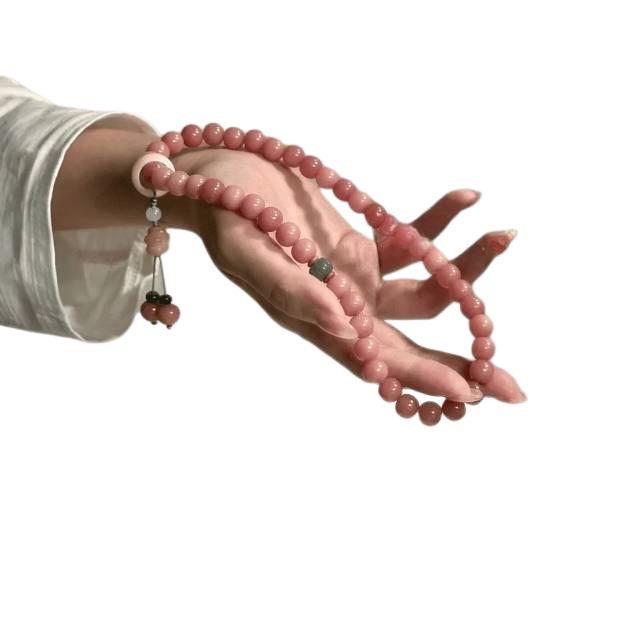 Peach Four Seasons Bodhi Root Double Circle Prayer Bracelet for Men and Women