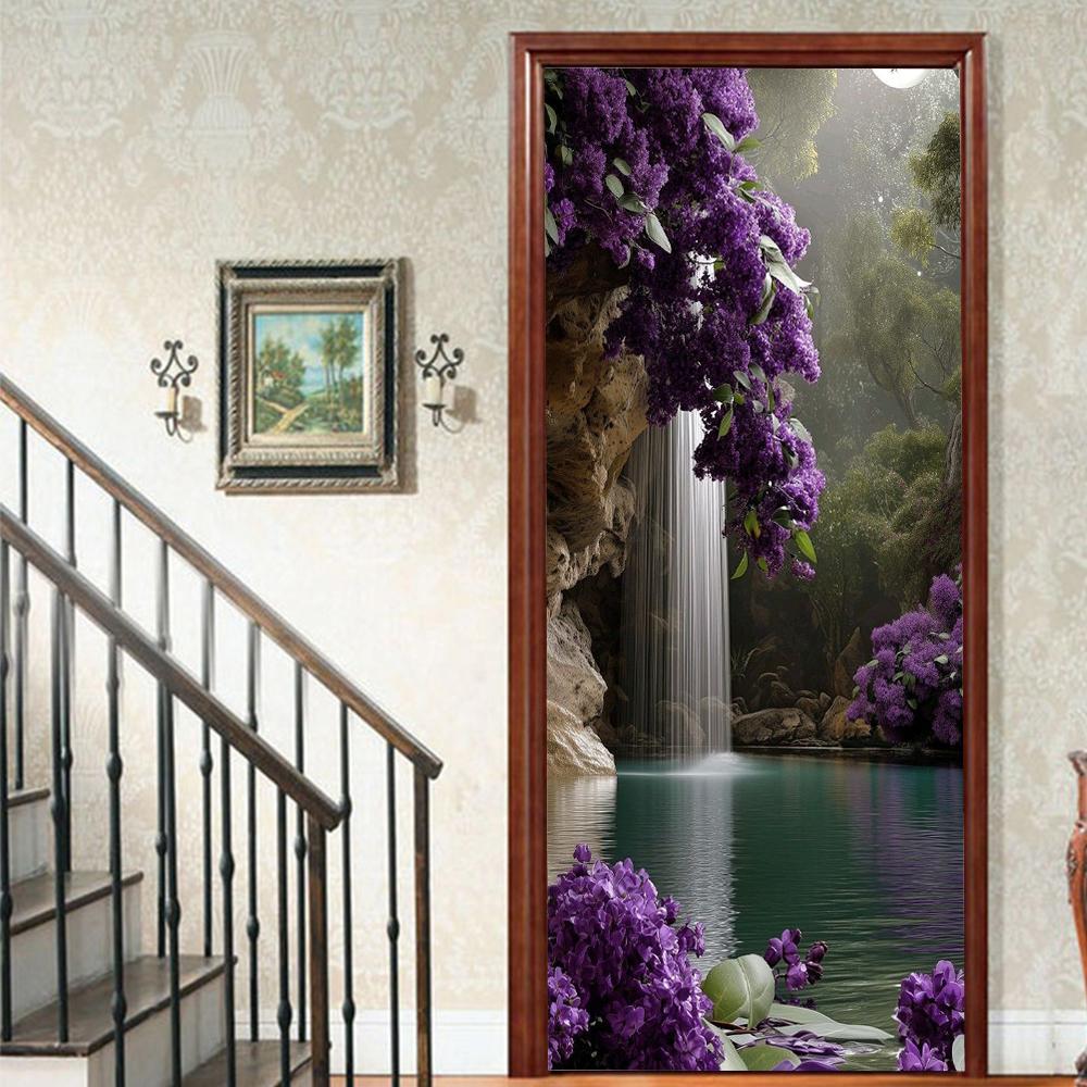 1Pcs landscape Vinyl Door Sticker For Bedroom Home Decor Self Adhesive Removable Wall Decal Door Renovation Waterproof Poster