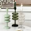 European Colorful Glass Candle Holder Green Geometric Circles Circular High-legged Candle Holder Modern Living Room Decor