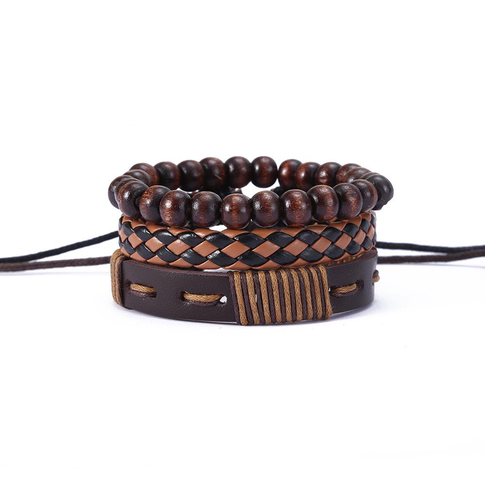 European-American Retro Braided Leather Multi-Layer Bracelet - Punk Style, Genuine Leather