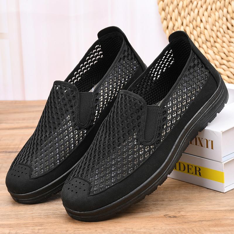 Summer Mesh Shoes Men's Old Beijing Mesh Shoes Breathable Father Shoes Middle-aged and Elderly Hollow Casual Shoes Mesh Soft Sole Work Shoes