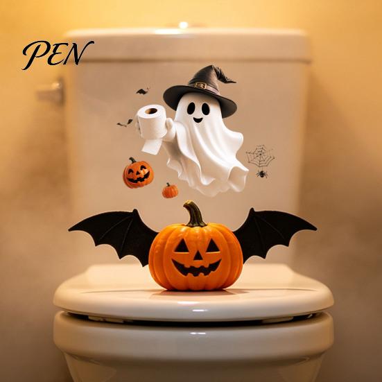 Funny Skeleton Toilet Decals Halloween Sticker, Ghost And Print Decals, Waterproof PVC Easy Lid Covers Peel Stick Spooky Stickers, for Bathroom Seats