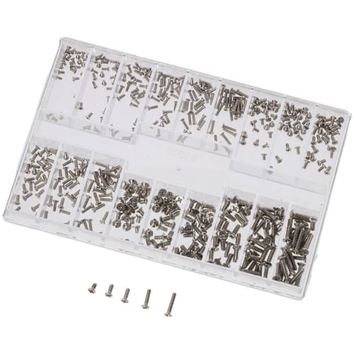 Small Screw Assortment Kit, 18 Types of M1.2 / M1.4 / M2.0 Mini Micro Screws Set, Flat and Countersunk Head for Sunglasses, Eyeglasses, Clocks, and Ta