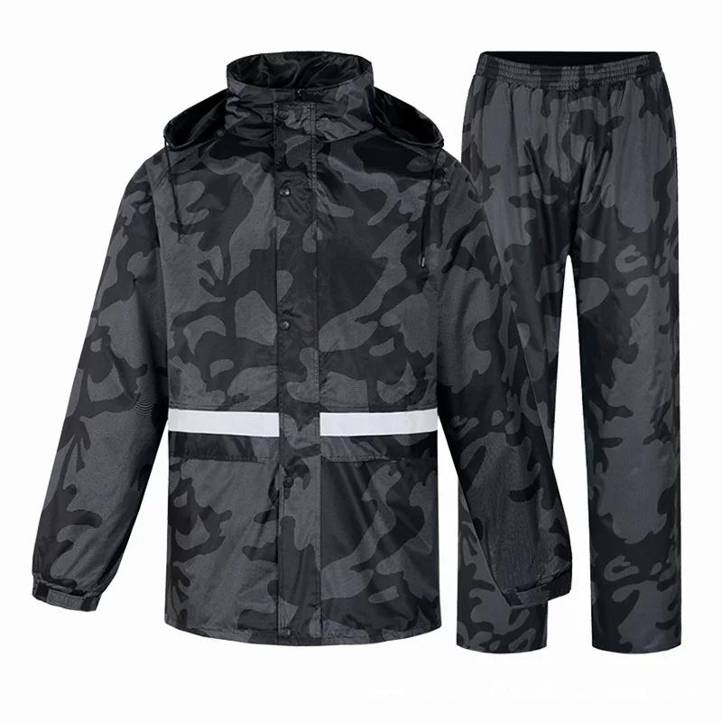 Camouflage Raincoat and Rain Pants Set for Men, Suitable for Electric Motorcycle Riders and Delivery Riders, Full-Body Storm-Proof Two-Piece Set