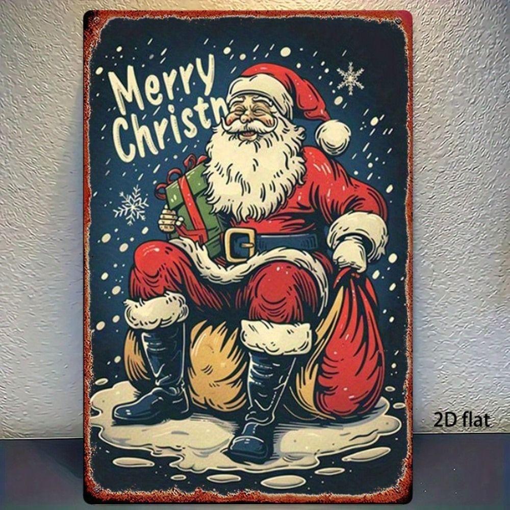 Metal Tin Sign Watercolor Christmas Tree Retro Wall Decor 20x30cm