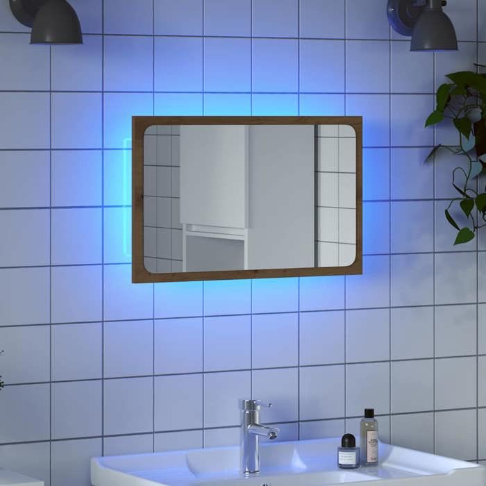 VidaXL Miroir de salle de bain avec lumière LED chêne artisanal, miroir, miroir de courtoisie, miroir de toilette, miroir de 856266