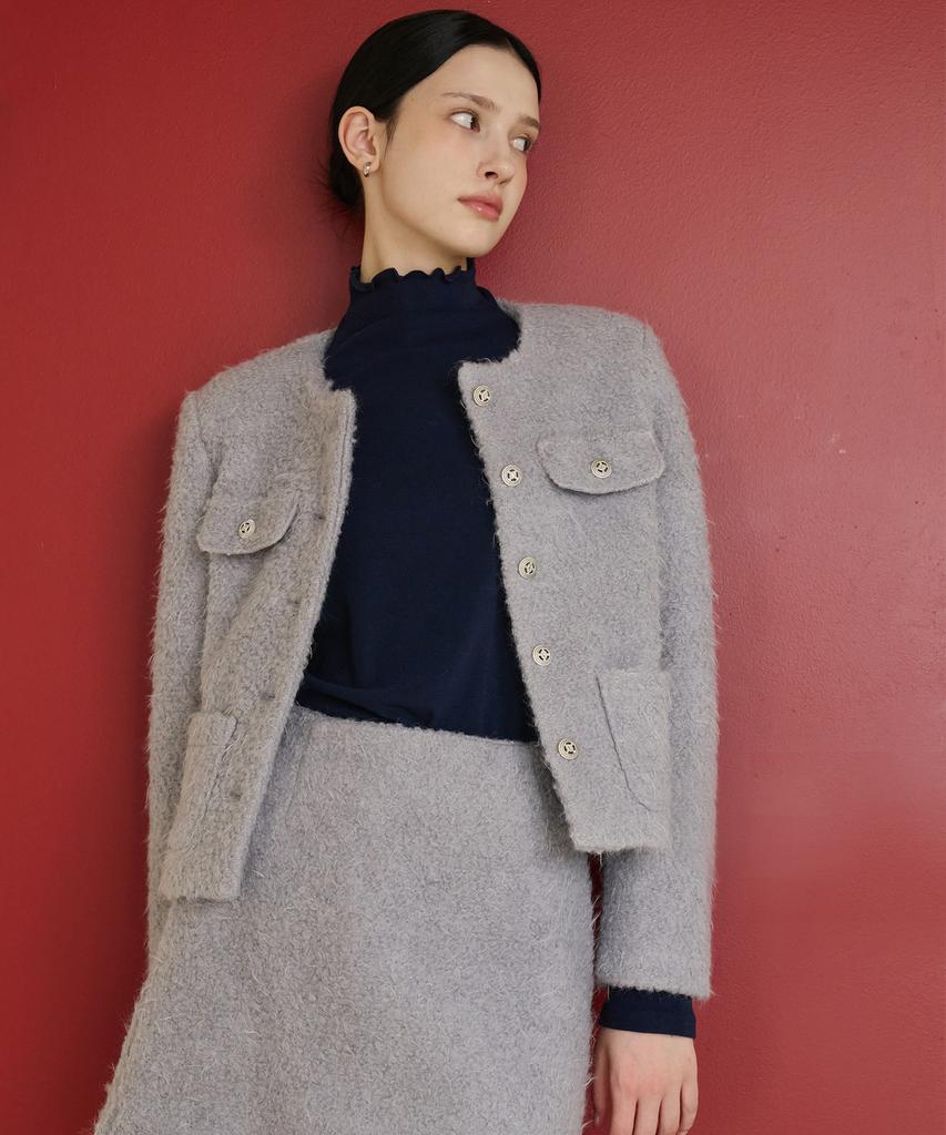 BIBYSEOB [Set] Boucle Wool Jacket + Skirt Ash Purple