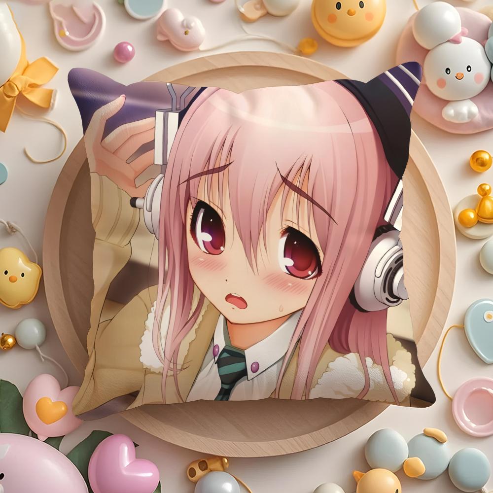 S-SUPER Anime S-SONICO Poszewka na poduszkę do domu i samochodu, wielofunkcyjna - Dwustronna, Miękka i Trwała do codziennego użytku
