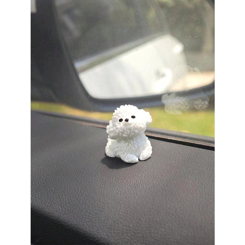 2pcs Super Cute White Bichon Dog Car Decoration Ornaments, Exquisite Small Gifts