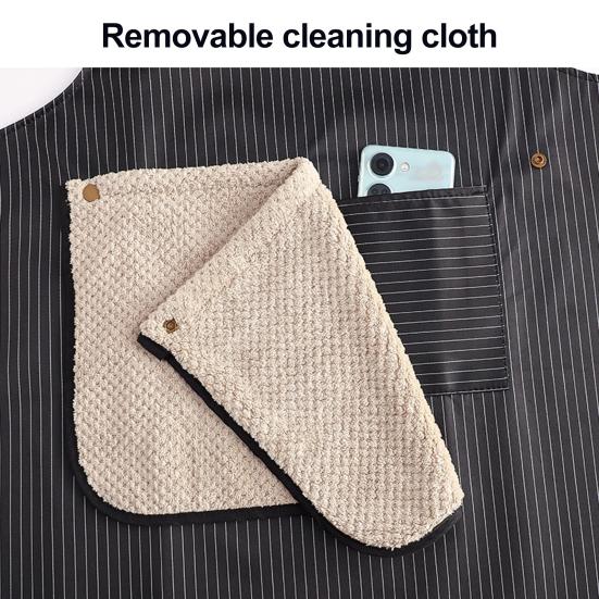 Detachable Towel Apron Waterproof Oil-Proof Fabric Thickened Kitchen Apron with Cross-Back Straps Breathable Adjustable