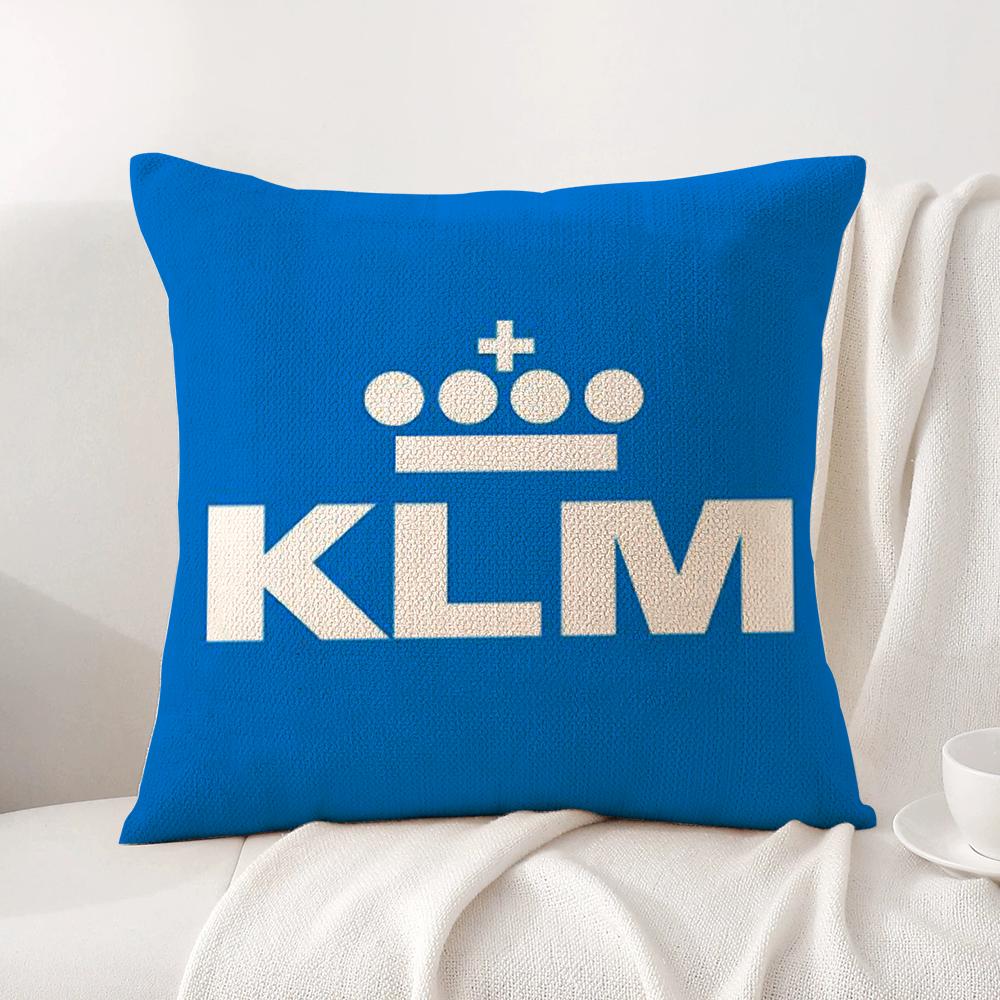 Netherlands K-Klm R-Royal Dutch Airlines Cushion Cover Summer Coolness Linen Fabric Double-Sided Printing Pillow Case Home Decor