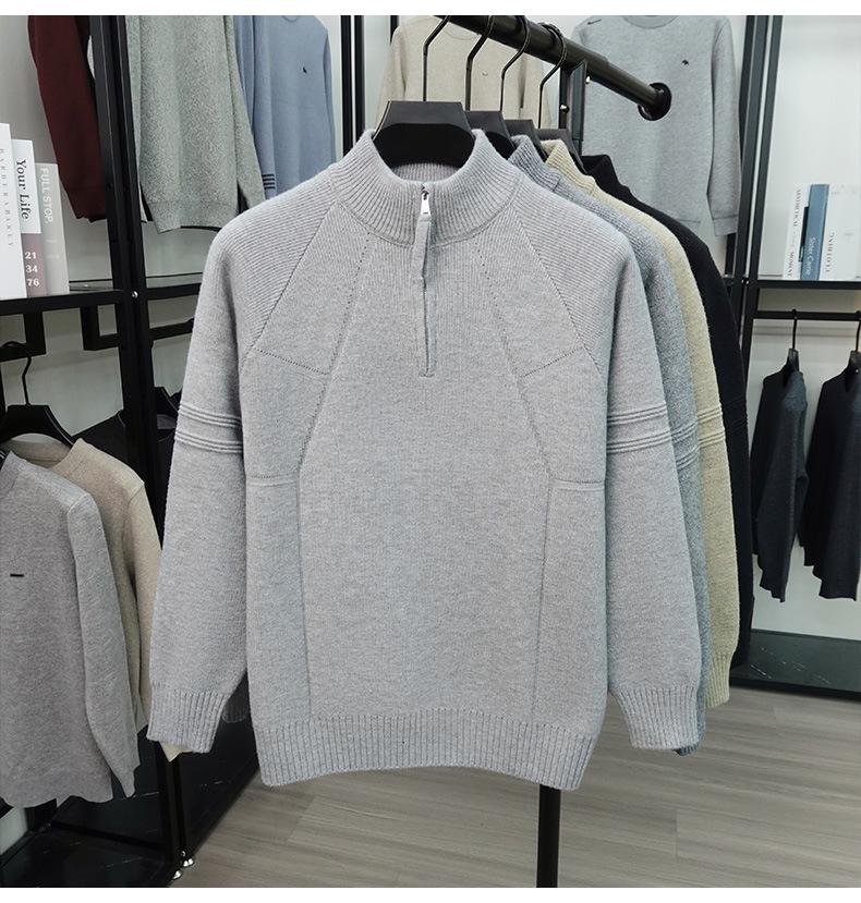 Men's Retro Jacquard Stand Collar Zipper Sweater - Autumn/Winter Casual Knitwear