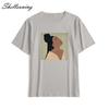 Shellsuning Summer Vintage Printed Cotton T Shirt Women Loose Short Sleeve Trend Tees Female Casual Streetwear All-match Basic Tops