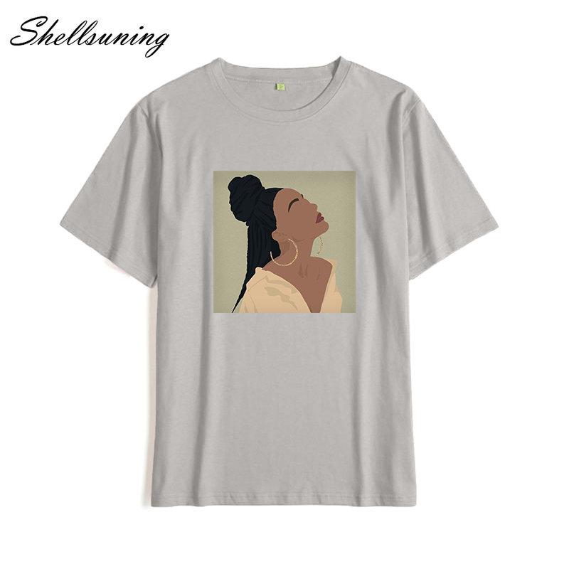 Shellsuning Summer Vintage Printed Cotton T Shirt Women Loose Short Sleeve Trend Tees Female Casual Streetwear All-match Basic Tops