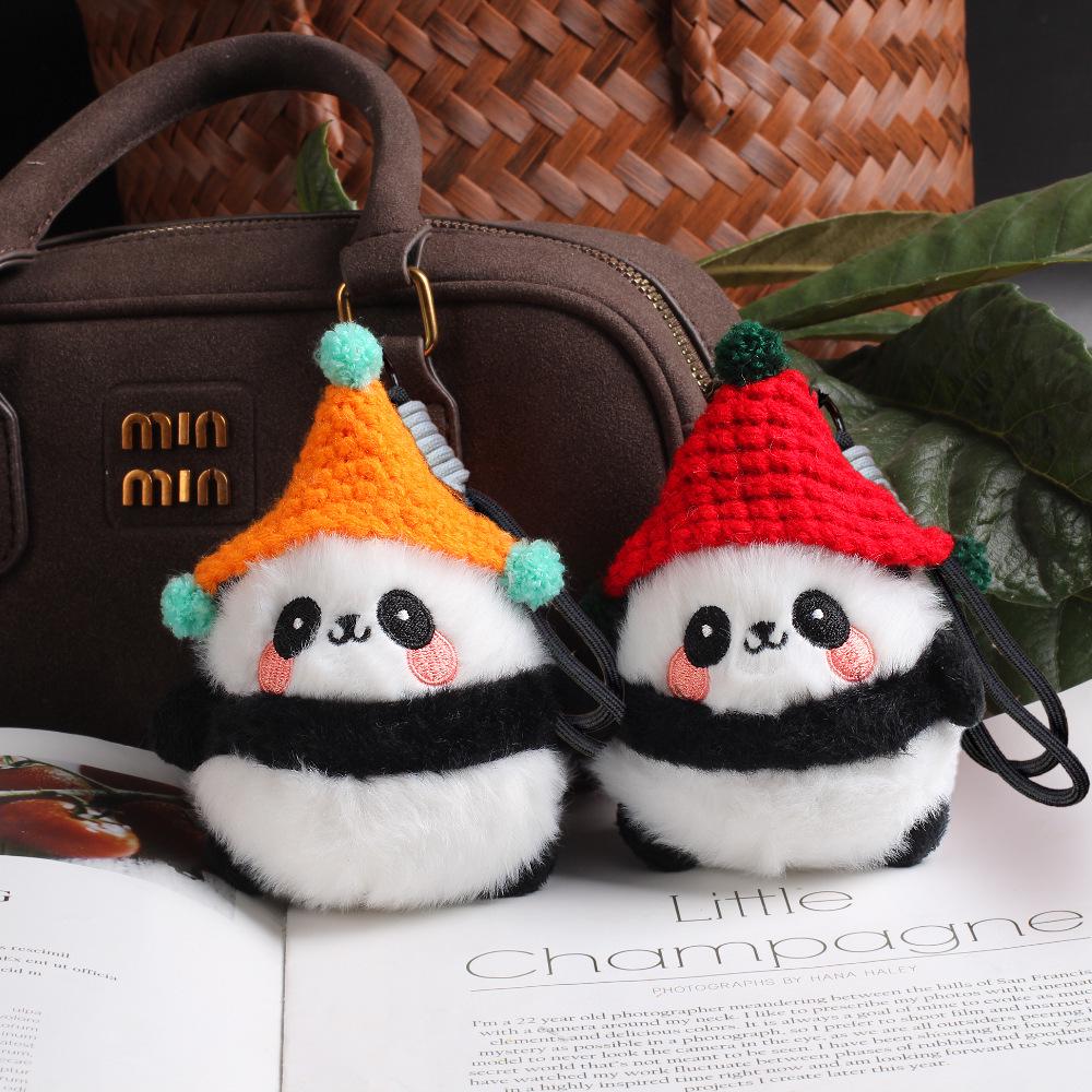 Cute Panda Plush Keychain Ornament - Cartoon Bag Doll Pendant with Rose Decoration