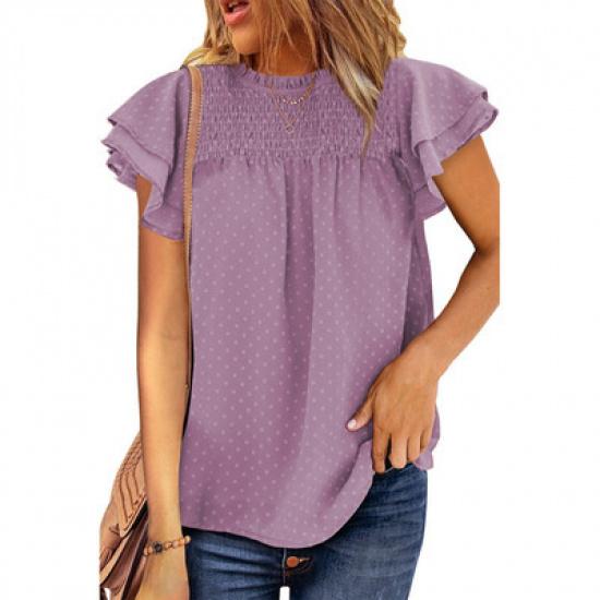 Summer new jacquard chiffon shirt for women, loose fit, round neck, pullover, short sleeve T-shirt