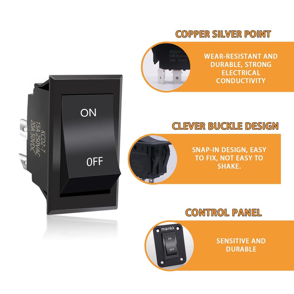 Mankk On-Off Switch 12V 20A 4 P DPST Rocker Switch Panel RV Light Switch For RV Trailers Camper Boats KCD2-7-201-B1-DZ