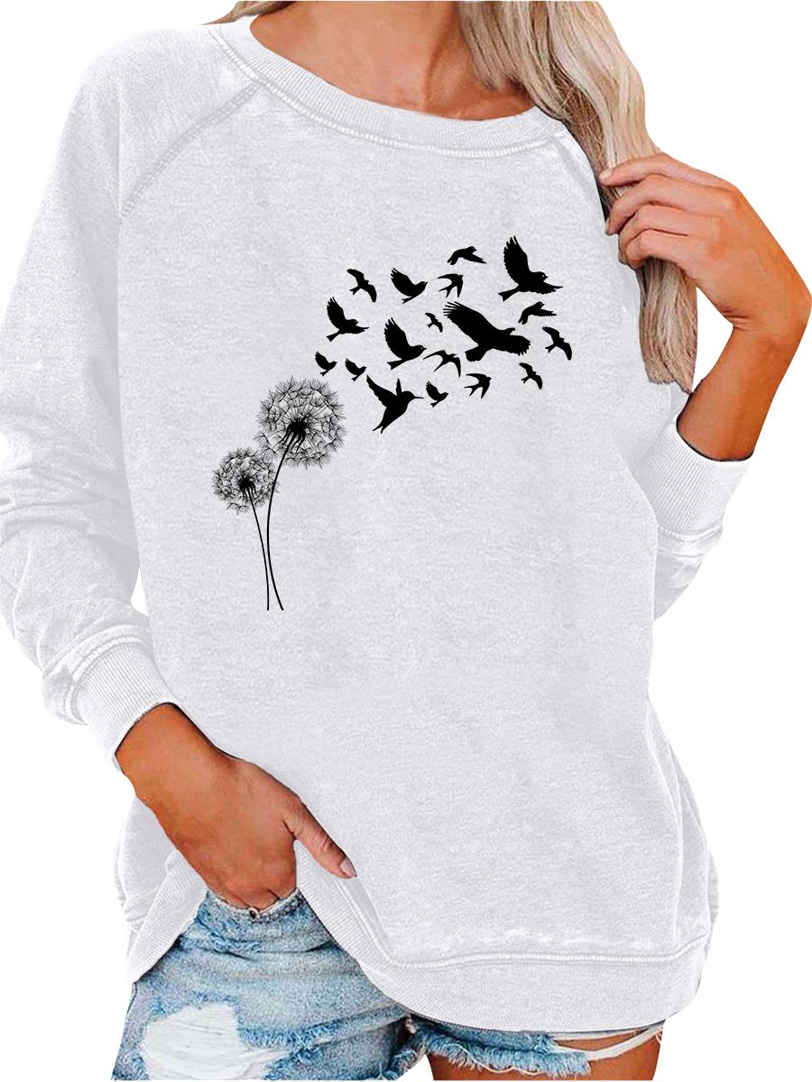 

Women s Loose Pullover Sweatshirt Spring/Fall Fashion Print Top S белый