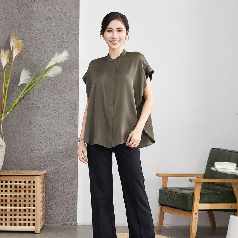 Women's 2025 Summer Short-Sleeve Mulberry Silk Stand Collar Shirt