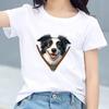 Kids Cotton T Shirt Adorable Collie Dog Zipper Print Crew Neck Short Sleeve Tee Casual Breathable Boys Girls Summer Tops