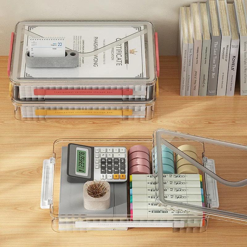 Caja De Almacenamiento De Documentos De Mascotas Transparentes Organizador De Escritorio De Plástico Simple Con Mango Y Cajones